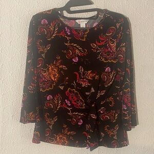 Liz Claiborne Black and Pink Paisley Blouse Simply Sleek Smooth Fabric Confident